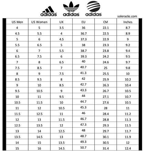 Adidas unisex shoe size chart